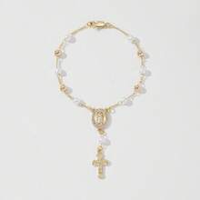 Catholic Pearl Beaded Bracelet, Virgin Mary & Jesus Cross Pendant Rosary Bracelet, Religious Jewelry, Church Baptism Gift, Durable Hypoallergenic Jewelry, Wedding Gift, Unisex - Maria - View 7