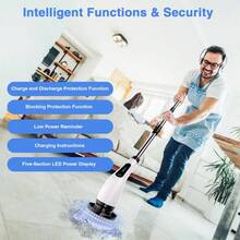 Electric Rotary Cleaner, An Electric Rotary Cleaner With A 5-Cell Battery Indicator Light, An Electric Cleaning Brush Equipped With 7 Different Replacement Brush Heads And A Detachable Telescopic Rod, An Electric Bathroom Cleaner Suitable For Floors, Tiles, Kitchens, Bathtubs, Cars, And Living Rooms. - trắng - Xem 8
