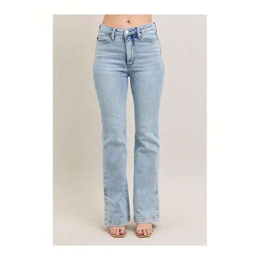 Full Size Tummy Control Vintage Wash Side Slit Slim Boot Jeans Plus Size