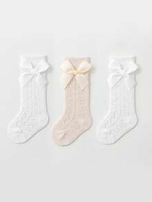 3 Pairs Kids Bow Mesh Calf Socks, Breathable Mosquito Repellent Mid-Calf Princess Style Socks For Children - Multicolor - View 8