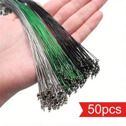 50pcs Stainless Steel Fishing Leader Line Wire With Swivels And Snaps Connected To Tackle Lures Or Hooks, Fishing Wire Leader Suitable For Saltwater & Freshwater