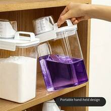 Caja de almacenamiento para polvo de detergente con taza medidora, organizador transparente para líquido de lavandería - transparente - Ver 3