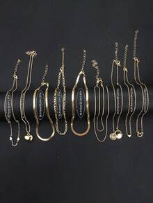 10pcs Boho Style Multi-Layer Flat Snake Chain Necklace Set, Fashionable Heart Pendant Necklaces, Women's Multi-Layer Stackable Necklaces, Charming Daily Wear & Party Accessories, Hip Hop Street Fashion (No Box) - Gold - View 9