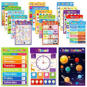 Lachilly A3 Frameless Learning Education Poster Set, Early Childhood Education Posters, Classroom Preschool Posters, Home School Classroom Supplies Decoration Teaching Aids, Children's Learning Materials Alphabet Number Chart Teaching Aids
