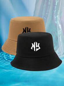 2-Pack Colorful Unisex NY Letter Pattern Couple Fisherman Hats, Suitable For Outdoor Travel, Beach Vacation, Sun Protection, Suitable For Festivals And Casual Fashion Matching, Best Halloween Holiday GiftMen's Sun Hat Summer Hat, Suitable For Summer Outdoor Activities Such As Hiking And Fishing