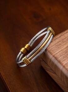 1 pieza Brazalete abierto de acero inoxidable, accesorio de estilo minimalista para hombres, adecuado para uso diario o como regalo para el novio