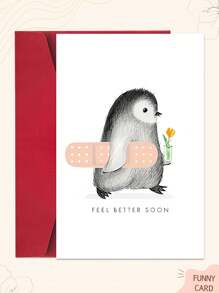 1PC Cute Penguin Encouragement Greeting Card With Envelope: The "Get Well Soon" Encouragement Message Paired With Adorable Penguins Is Perfect For Expressing Gratitude, Motivation, Or Recovery Wishes. A Penguin-Themed Gift