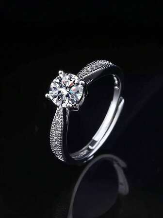 1 szt. Stal nierdzewna 4-zębowy luksusowy modny damski pierścionek, elegancki pierścionek z kryształkami odpowiedni na ślub