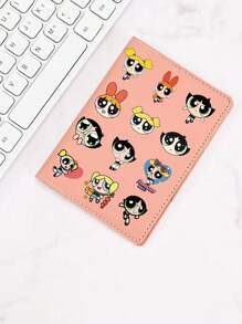THE POWERPUFF GIRLS Cartoon Flying Female Police Passport Holder, Large Capacity PU Leather Passport Cover, Multi-Function Multi-Card Passport WalletFor Travel For Flight For Back To School Lightweight