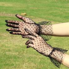 Sexy Polka Dot Lace-Trim Gloves, Ball Gown Gloves For Evening Party - Black - View 2
