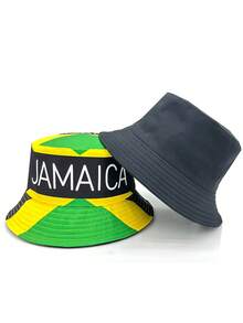Fashionable Jamaica Flag Print Bucket Hat, Unisex Outdoor Vacation Sun-Shading Reversible Bucket Hat - A - View 9