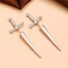 Fashionable Classic Versatile Crossed Sword & Cross Shape Stud Earrings