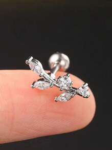 1PC Stainless Steel Cartilage Stud Earrings Crystal CZ Leaf Flower Star Moon Screw Back Earrings Tragus Helix Flat Rook Conch Standard Piercing Jewelry For Women