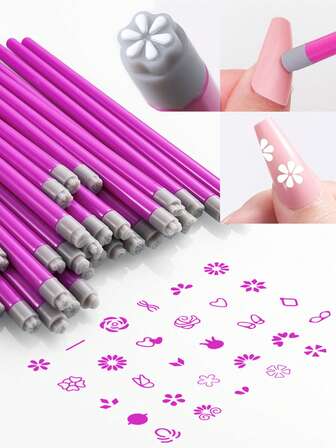 Juego de herramientas de arte de uñas que incluye sello, bolígrafo de graffiti, placa de estampado con diseños de flores, líneas, corazones y mariposas, bolígrafo punteador para decoración de uñas DIY