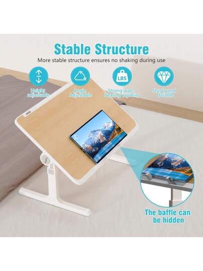 LILIIN Portable Foldable Laptop Tafel Height Adjustable Bedside 60 39.5 Cm Tablet Holder, Anti Slip Strip MDF Bed, Ofa Travel, Verlichting Gray/Warm White/Brushed Black/Walnut/White Maple