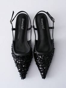 女士尖头亮片平底拖鞋 圣诞节冬季圣诞礼物 - 黑色 - 查看 9