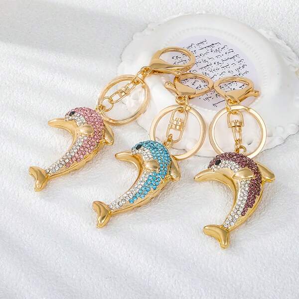 1pc Cute Dolphin Ocean Element Animal Zinc Alloy Keychain, Summer Backpack Pendant, Car Key Chain Decoration Car Accessories Bag Charm School