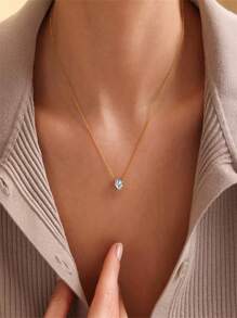 1 peça Elegante Delicado Colar com Corrente Dourada e Pedra de Zircônia Redonda, Adequado para Uso Casual durante todo o Ano por Mulheres e Meninas
