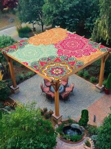 1 pezzo Tenda da spiaggia parasole verde sfumato con motivo boemo, spessa, impermeabile e resistente ai raggi UV, da usare all'aperto in giardino o patio (corde incluse, senza supporto)