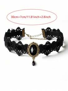 1 pièce Collier ras-du-cou gothique vintage incrusté de pierres précieuses en dentelle noire, accessoire de mode unique et charmant pour femmes