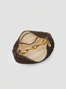 1 pieza Bolso de playa trenzado, nuevo bolso de verano para mujer con asa metálica, mini bolso cruzado con cremallera trenzado, bolso tote casual de paja trenzado, perfecto como accesorio para playa y vacaciones, incluye correa desmontable