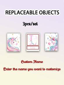 3pcs Custom Frameless Children's Posters Custom Daisy Wall Art Prints , Personalized Name Sign Girl Room Decor, Gallery Wall Art, Two Unicorns, Monsters, Elves,Neutral Boho Nursery DecorKids Bedroom Home Decoration, Pink Wall Decor, Personalized Christmas Gifts, Family Gifts, Birthday Gifts, Friends Gifts, Bedroom Home Decoration, Christmas, Simple And Stylish Home Decoration Art, Beautiful Art Poster, New Year Gifts, Birthday Gifts Back To School - Multicolor - View 9