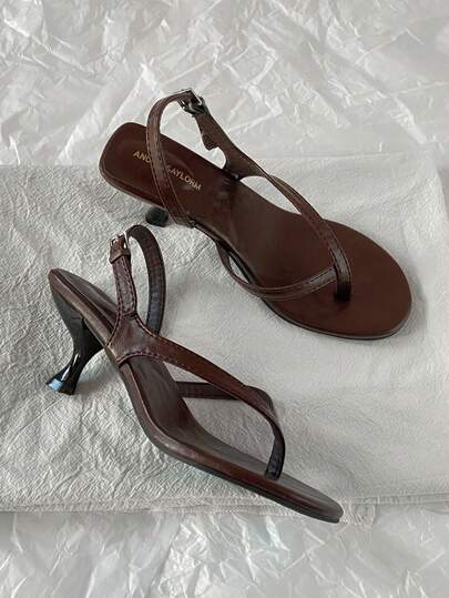 French Style Peep Toe Stilettos Women High Heel Sandals, Summer New Leather Ankle Strap Kitten Heel Slide Sandals