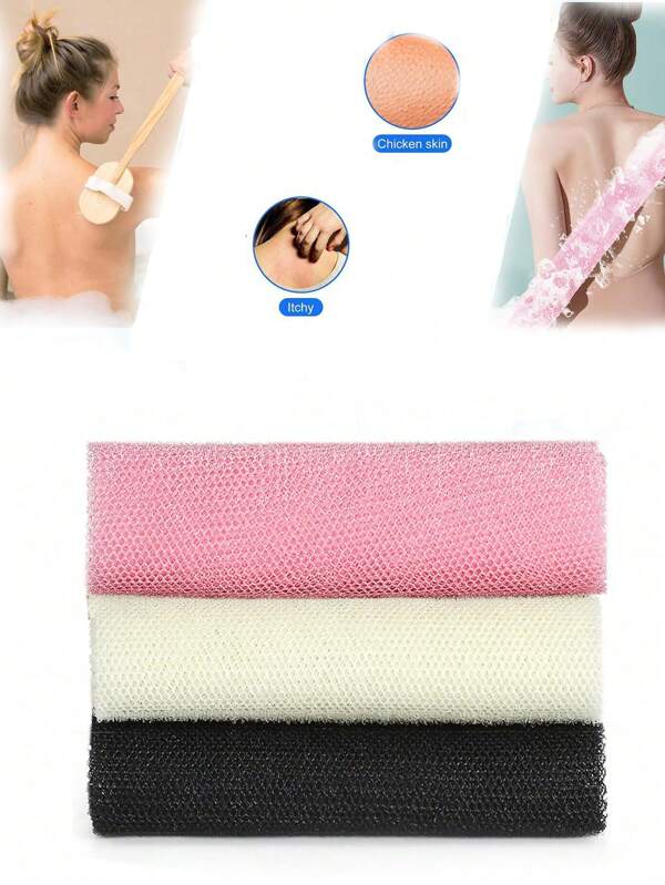 3pcs-African Exfoliating Net,JASSINS African Sponge Net,Body Exfoliating Long Net Shower Body Scrubber Back Scrubber Skin Smoother(Black+White+Pink)