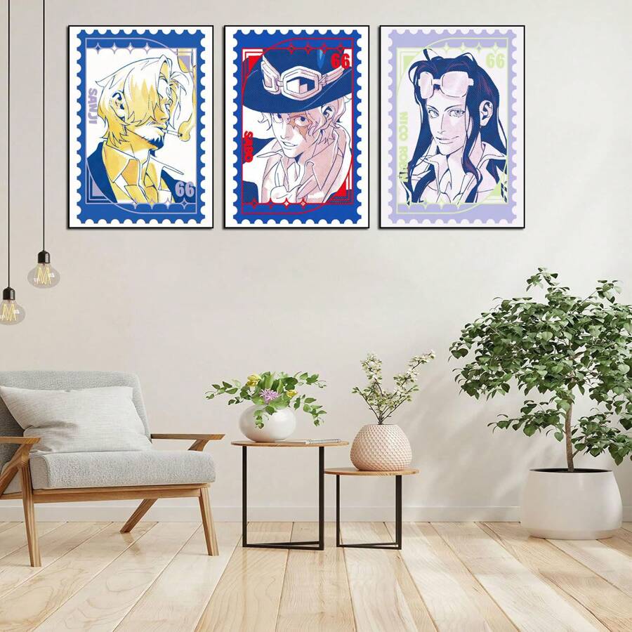 ONE PIECE 3 piezas de arte de pared popular de One Piece - ZORO, SANJI, KID, CHOPPER, BROOK y próximamente en los pósters de arte de dibujos animados del anime de One Piece (sin marco)
