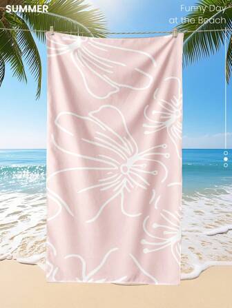 1pc Printed Beach Towel, Floral Pattern Swim Towel, Bath Towel, Fashion Style Beach Towel, Super Absorbent Bath Towel For Bathroom, Swimming, Fitness, Yoga, Soft And Comfortable Microfiber Towel, Lightweight And Portable, Wind And Sun Protection, Sandproof For Summer Travel, Vacation Holiday Bathroom Decor, Recommend Regular Sizes And Larger Sizes, (35*75cm Small Size Towel,150cm Or Above Recommended)