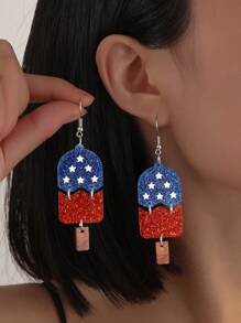 1 par de pendientes casuales con gota de color bandera de EE. UU. y estrella de acrílico para mujeres y niñas, accesorios patrióticos para el Día de la Independencia