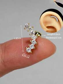 1PC Stainless Steel Cartilage Stud Earrings Crystal CZ Leaf Flower Star Moon Screw Back Earrings Tragus Helix Flat Rook Conch Standard Piercing Jewelry For Women
