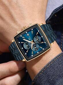 VA VA VOOM 1 PEÇA Relógio Masculino 2025 Novo Quadrado Multifuncional Movimento de Quartzo Relógio de Luxo com Cronômetro Pulseira de Aço Inoxidável Marca VA VA VOOM Original Calendário Luz Noturna Relógio Dourado & Prata & Azul & Preto Simulado Negócio Lazer Esporte Presente Relógio de Pulso