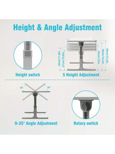 LILIIN Portable Foldable Laptop Tafel Height Adjustable Bedside 60 39.5 Cm Tablet Holder, Anti Slip Strip MDF Bed, Ofa Travel, Verlichting Gray/Warm White/Brushed Black/Walnut/White Maple view 5