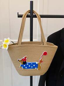 Cotton String One Shoulder Tote Bag For Women, Large Capacity Woven Bag, Ideal For Beach Vacation, Summer