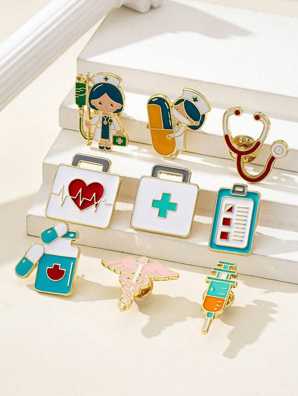 Cute Medical Elements Brooch - Nurse, Doctor Personalized Accessories - Snake Rod, Stethoscope, First Aid Box, Pill, Fashion Decoration Suitable For Daily Outfit, Bag Decor, Gift Backpack For School Office Accessories Shirts Jacket Jewelry Christmas Halloween