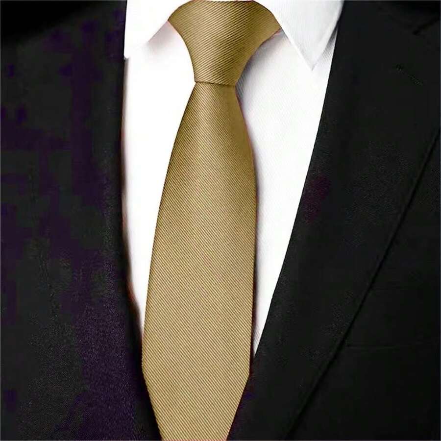 Plain Twill Slim Tie With Stripes - 卡其色 - 查看 1