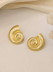 8 Pcs Women's Fashion Elegant Gold Acero Inoxidable Earring Set, Featuring Jewelry Elements Of Starfish, Shells, Seashells, And Coral, Hypoallergenic, Colorfast, Suitable For Daily Wear, Graduation Season Gift