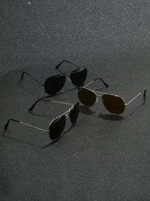 3pcs Men's Metal Frame Aviator Style Glasses, Daily Wear, Travel, Cycling, Fashionable Accessory