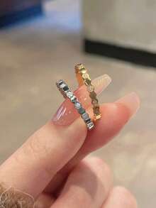 1 件优雅不锈钢圆形金色封闭式戒指，不褪色抗过敏简约 CZ 装饰女士珠宝 - 戒指 - 查看 7