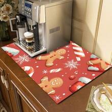 1 pieza Posavasos de silicona con impresión de carta navideña, hombre de jengibre y caramelos, antideslizante y muy absorbente, lavable, apto para encimera, cocina, mesa de comedor, decoración navideña