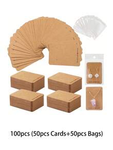 400 chiếc (200 Thẻ + 200 Túi) Làm thủ công với Vòng cổ Hoa tai Thẻ giấy Kraft dày có túi trong suốt Bộ đóng gói quà tặng trang sức - Nhiều màu - Xem 7