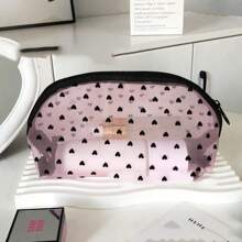 Niche INS Net Flocked Heart Shaped Toiletry Bag, Large Capacity Breathable Cute Travel Makeup Pouch