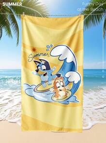 Bluey 1pc Bluey Beach Towel, Surfing And Bluey Pattern Swim Towel, Bath Towel, Fashion Style Beach Towel, Super Absorbent Bath Towel For Bathroom, Swimming, Fitness, Yoga, Soft And Comfortable Microfiber Towel, Lightweight And Portable, Wind And Sun Protection, Sandproof For Summer Travel, Vacation Holiday Bathroom Decor,Recommend Regular Sizes And Larger Sizes, (35*75cm Small Size Towel,150cm Or Above Recommended)