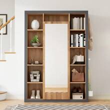 Appendiabiti con specchio, armadio multifunzionale con libreria e vetrina, porta abiti con vaschetta raccogligocce, ganci e grucce – 180x40x200 cm – Pratica soluzione di contenimento dal design elegante per l'ingresso, la camera da letto o la zona spogliatoio – Look intramontabile bianco o rovere naturale