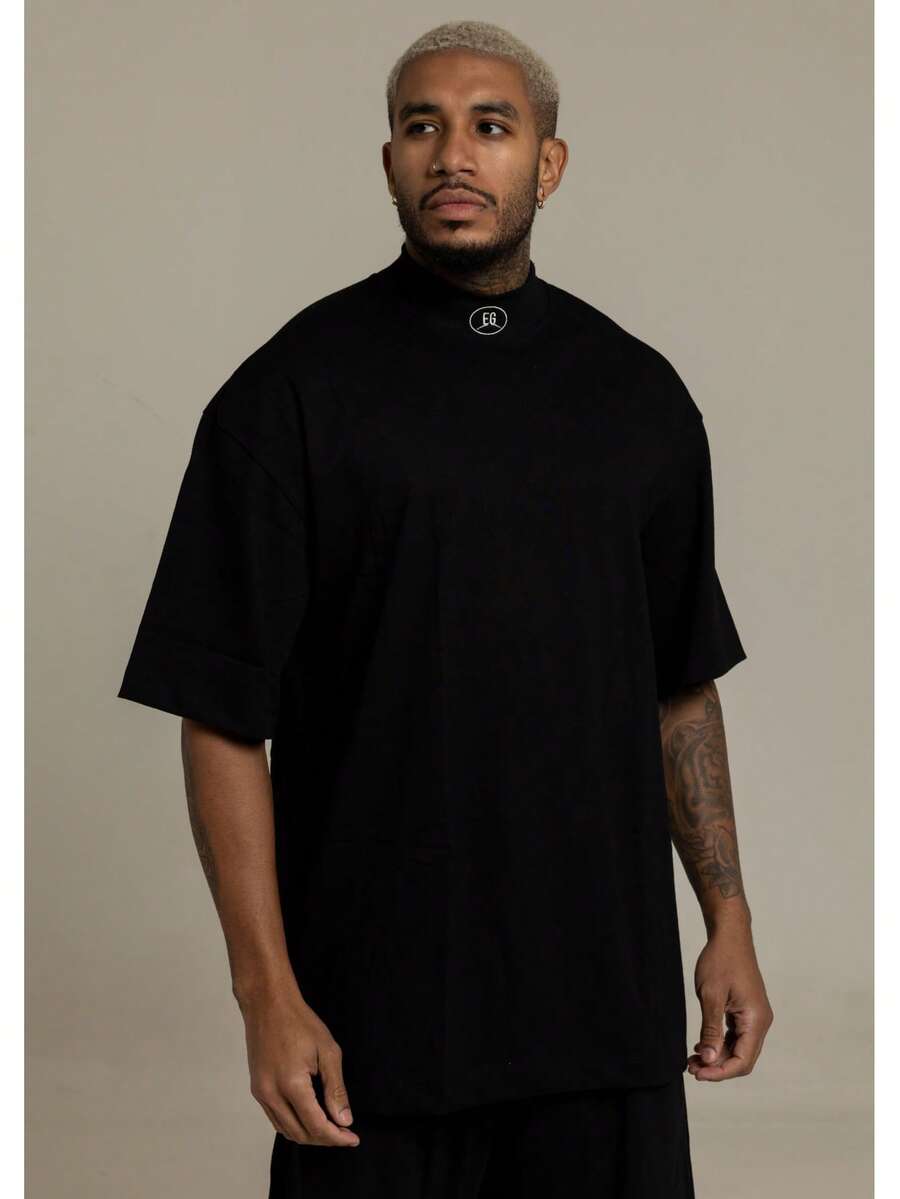 Oversized Turtleneck T-Shirt EG Black - 黑色 - 查看 1