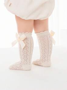 3 Pairs Kids Bow Mesh Calf Socks, Breathable Mosquito Repellent Mid-Calf Princess Style Socks For Children - Multicolor - View 7
