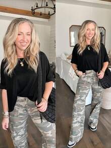 Womens Oversized-Shirts Cropped Summer Casual Short Sleeve Loose Fit Tee Tops - Army Green - View 11