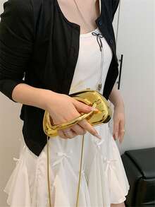 女士奢华闪亮金属手拿包，优雅时尚金属条装饰晚宴包，适合晚会、圣诞派对等正式场合，适合夜间使用 - 金色 - 查看 3