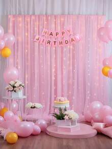 2 件粉色透明背景窗帘，适合派对、婚礼、派对、生日、拍照亭背景装饰、返校情人节 - 粉色 - 查看 5